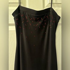 Y2K Black Maxi Dress Med. Rhinestone Spaghetti Strap Prom 90s NOS PS PerSeption
